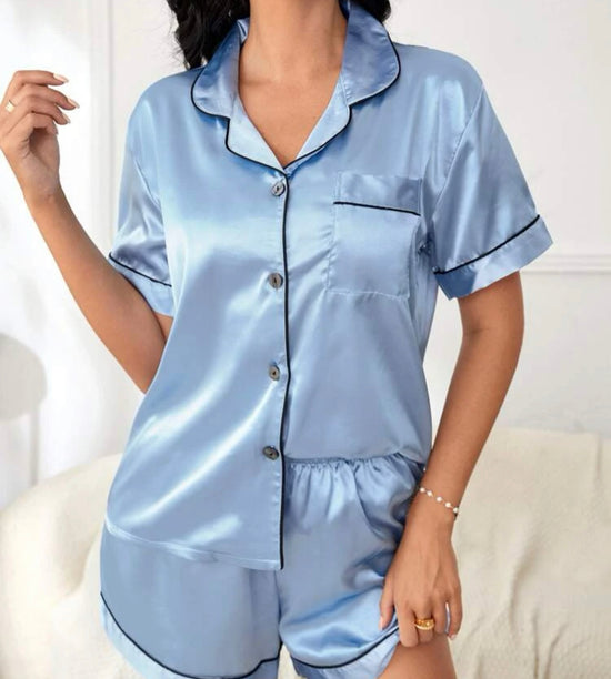 Baby Blue Satin PJ Set