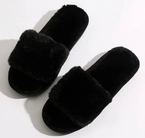 Black Fuzzy Bed Slippers