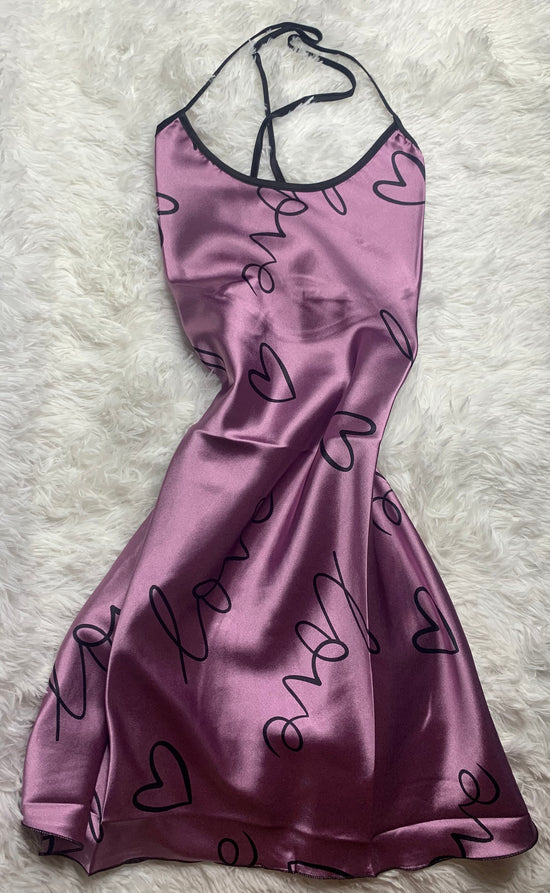 Heart Print Satin Night Dress