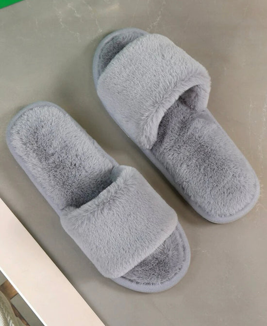 Grey Fuzzy Bed Slippers