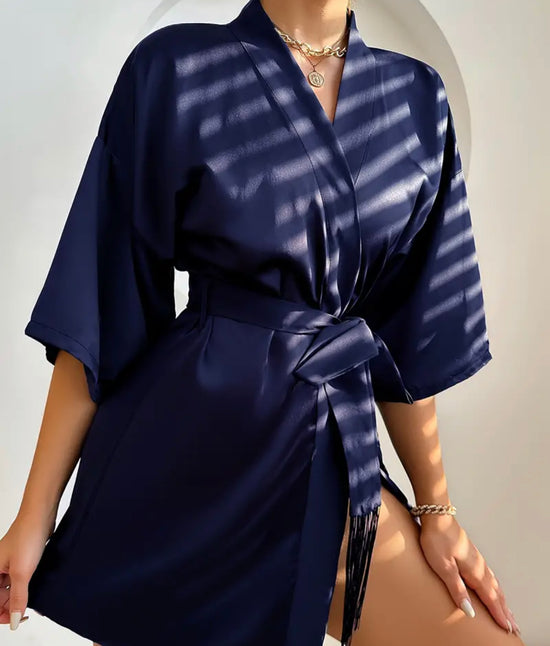 Navy Blue Satin Robe