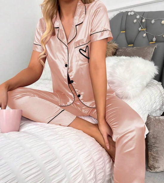 Pink Satin Pants PJ Set