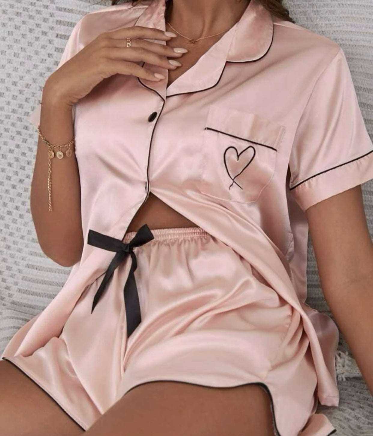 Coral Pink Satin PJ Set