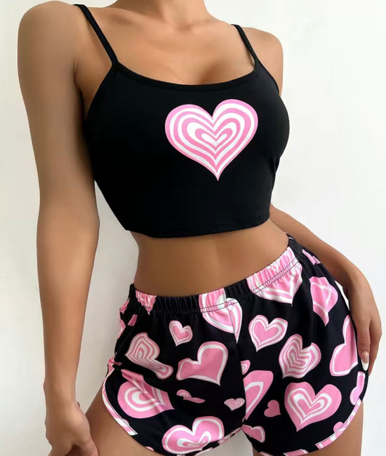 Heart Pattern Pajama Set